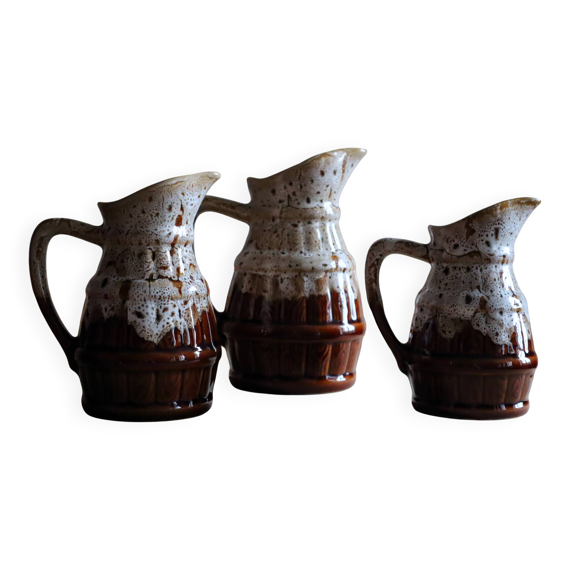 Set of 3 vintage bistro jugs in flame stoneware – Revol style