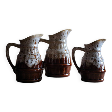 Set of 3 vintage bistro jugs in flame stoneware – Revol style