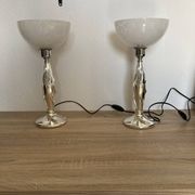 Paire de lampe argentée de Marcello gorgio abat jour murano