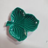 empty pocket cup leaf shape green ceramic slip, some chips on one edge