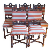 Lot de 5 chaises style Louis XIII en bois massif