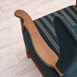 1970s, Danish highback armchair, furniture wool, solid oak wood.