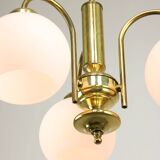 Lustre Mid-Century en Laiton et Opaline, Italie