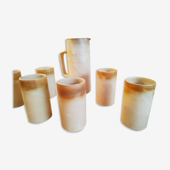 Pitcher set and six glasses in Vallauris sandstone