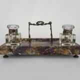 Inkwell nineteenth in marble and glass bottle