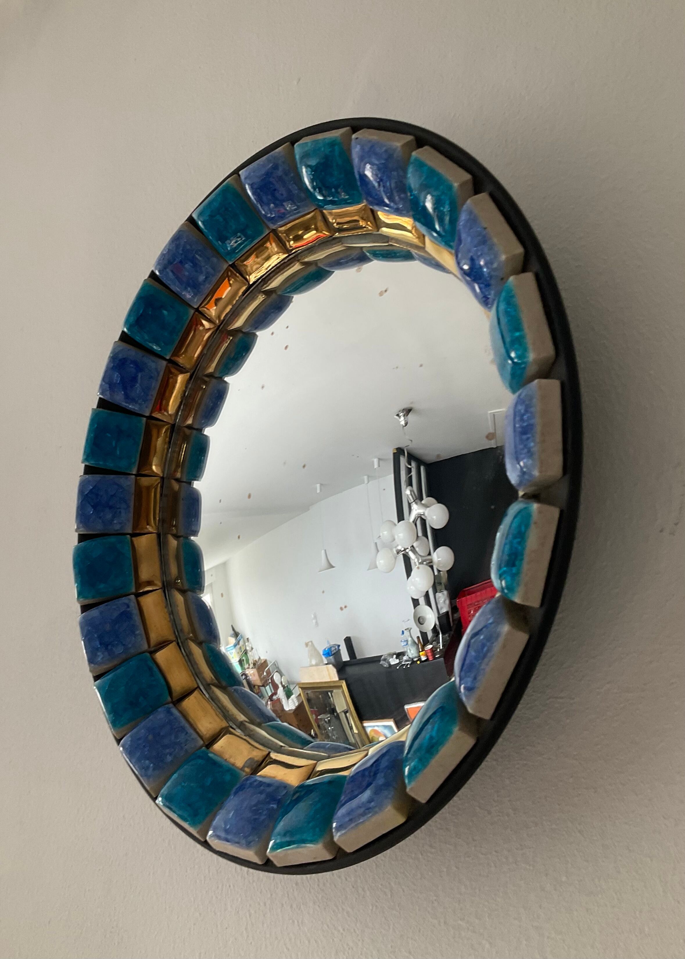 Vintage ceramic witch eye mirror