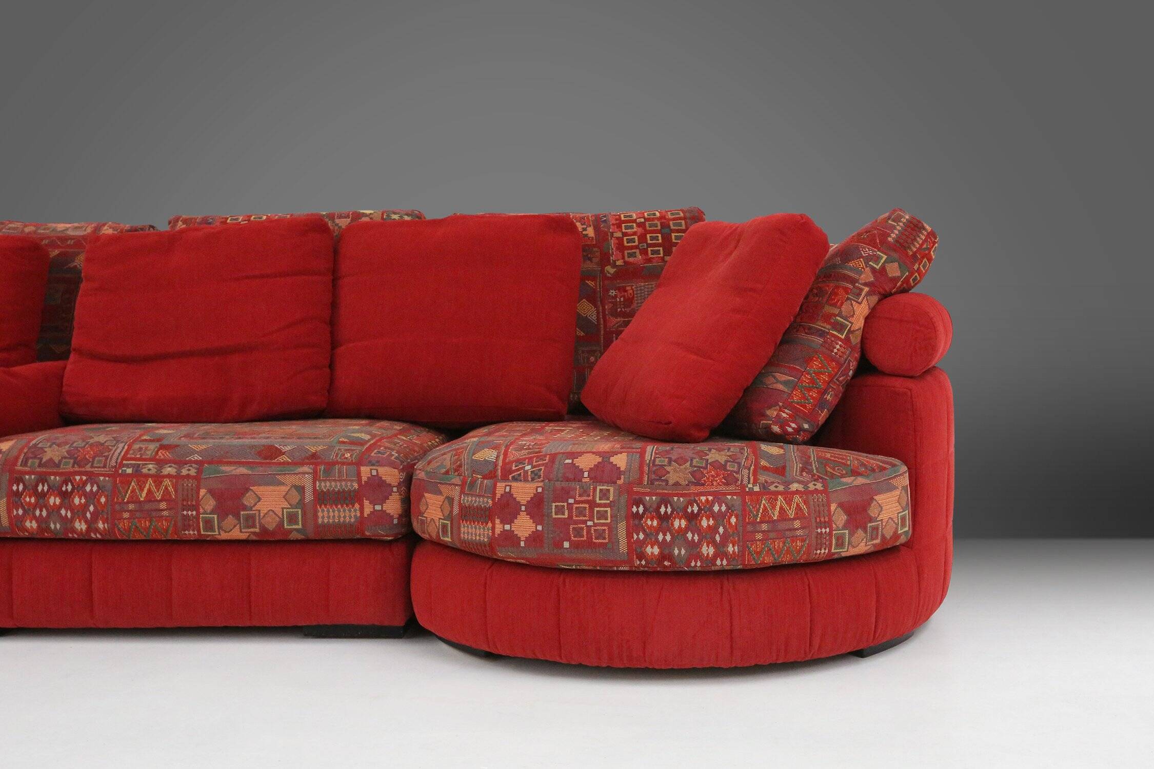 Modular Sofa in Red and Patterned Upholstery by Roche Bobois, France 1980s