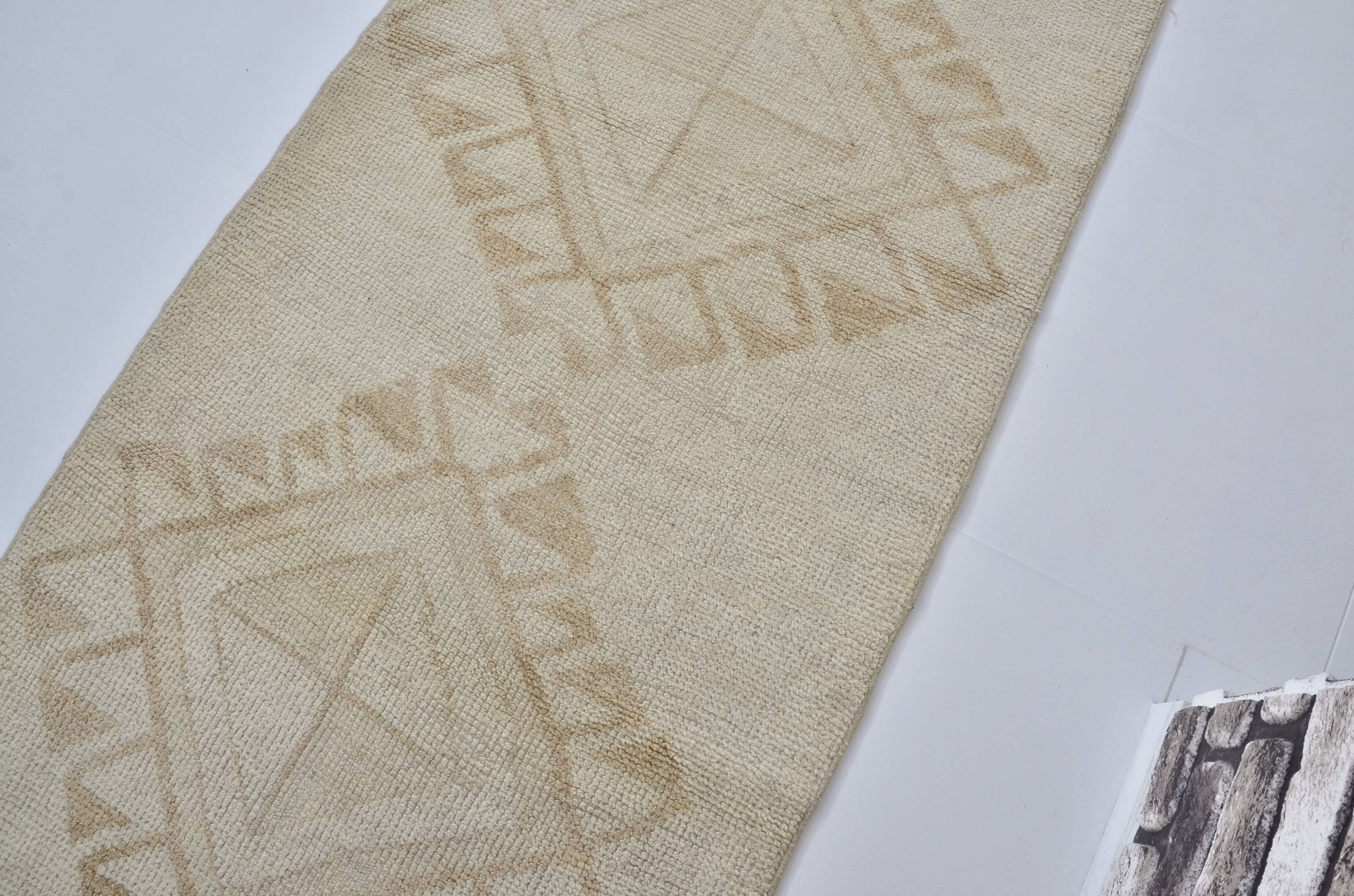 White Oushak Floral Runner Rug sku 2125