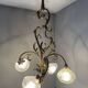 Jugendstil Golden Chandelier with Frosted Glass Shades