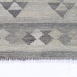 Handmade Afghan Kilim Rug, Grey Wool Geometric Flatweave Carpet 239x175cm