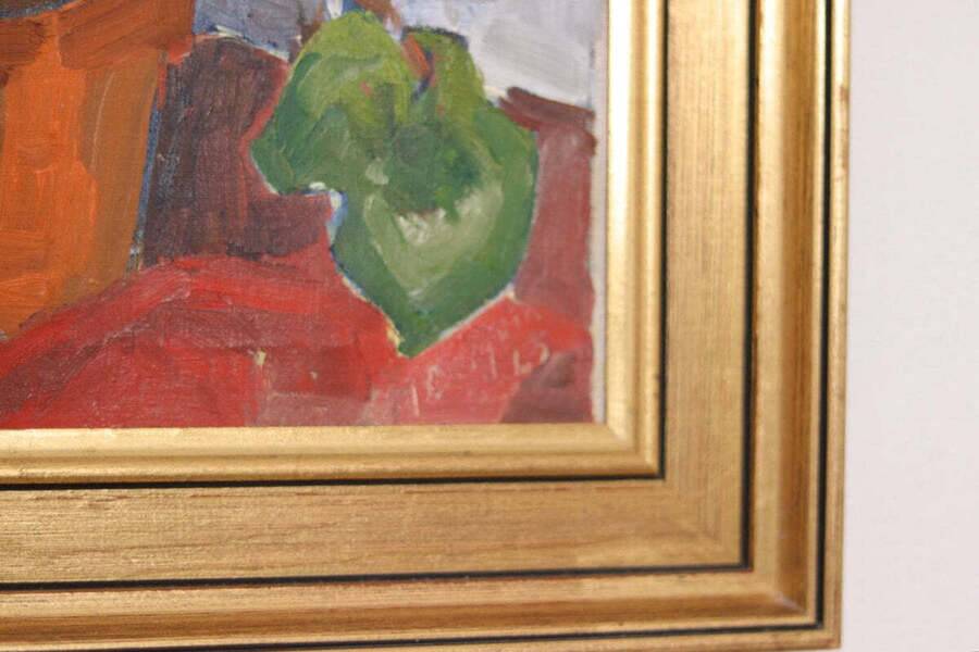 Original Swedish oil on canvas – “Winter Cyclamen” by Majken Bergvin (1922–2012) – 1965 – vintage & framed – 62 × 43 cm