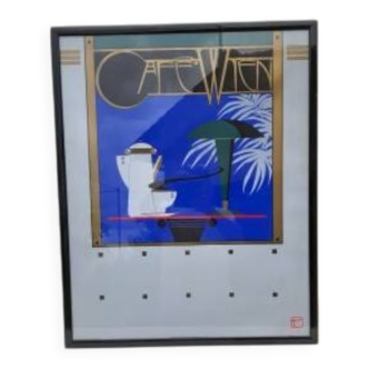 Screen-printed lithograph signed Charles Lepas 1980 Café Wien