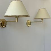 Vintage adjustable wall lamp, brass and beige fabric, France 1970