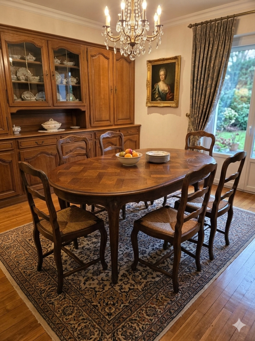 Extendable table in Louis XV style in oak (2 extensions)