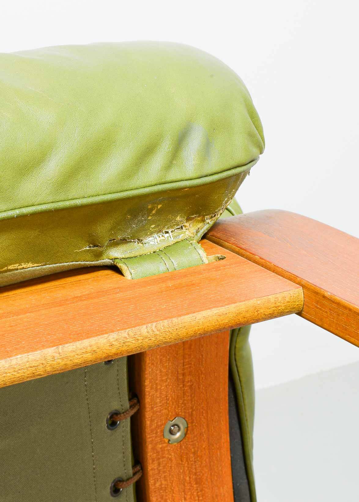 Scandinavian Rybo Rykken Olivegreen Leather 2-Seat Ry-Wing Lounge Sofa, 60s