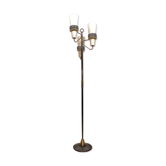 Lamppost Maison Arlus has three heads, opaline and brass, France 1950