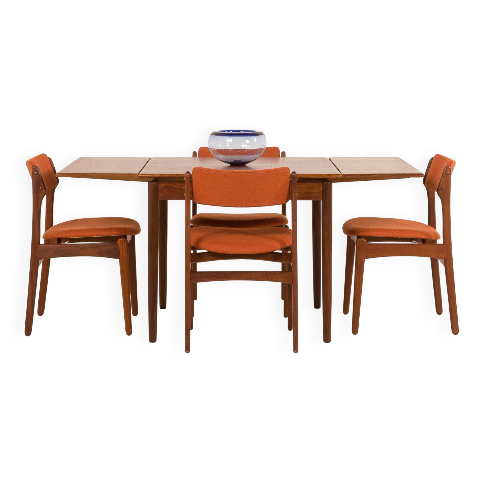 26104 Erik Buch teak and wool chairs, set of 4, Denmark, 1960s