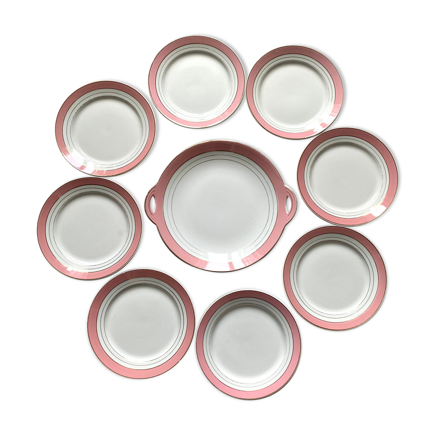 Dessert service plates and dish in Luneville porcelain