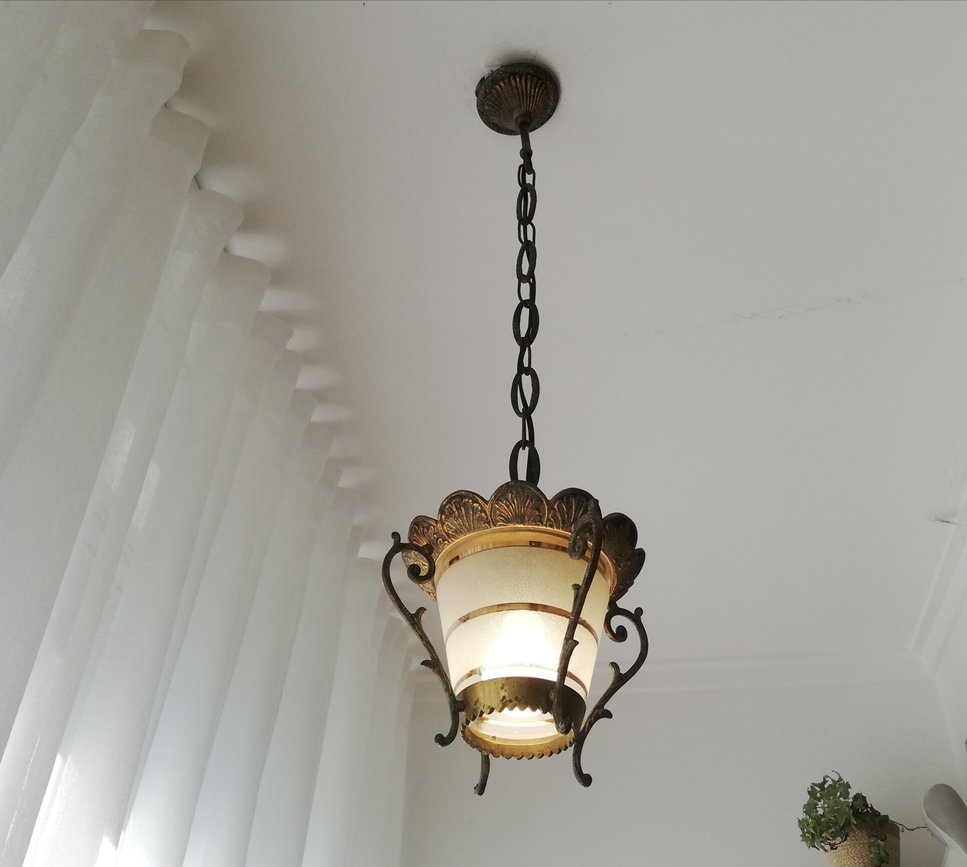 Antique Gothic ceiling lamp bronze  1920