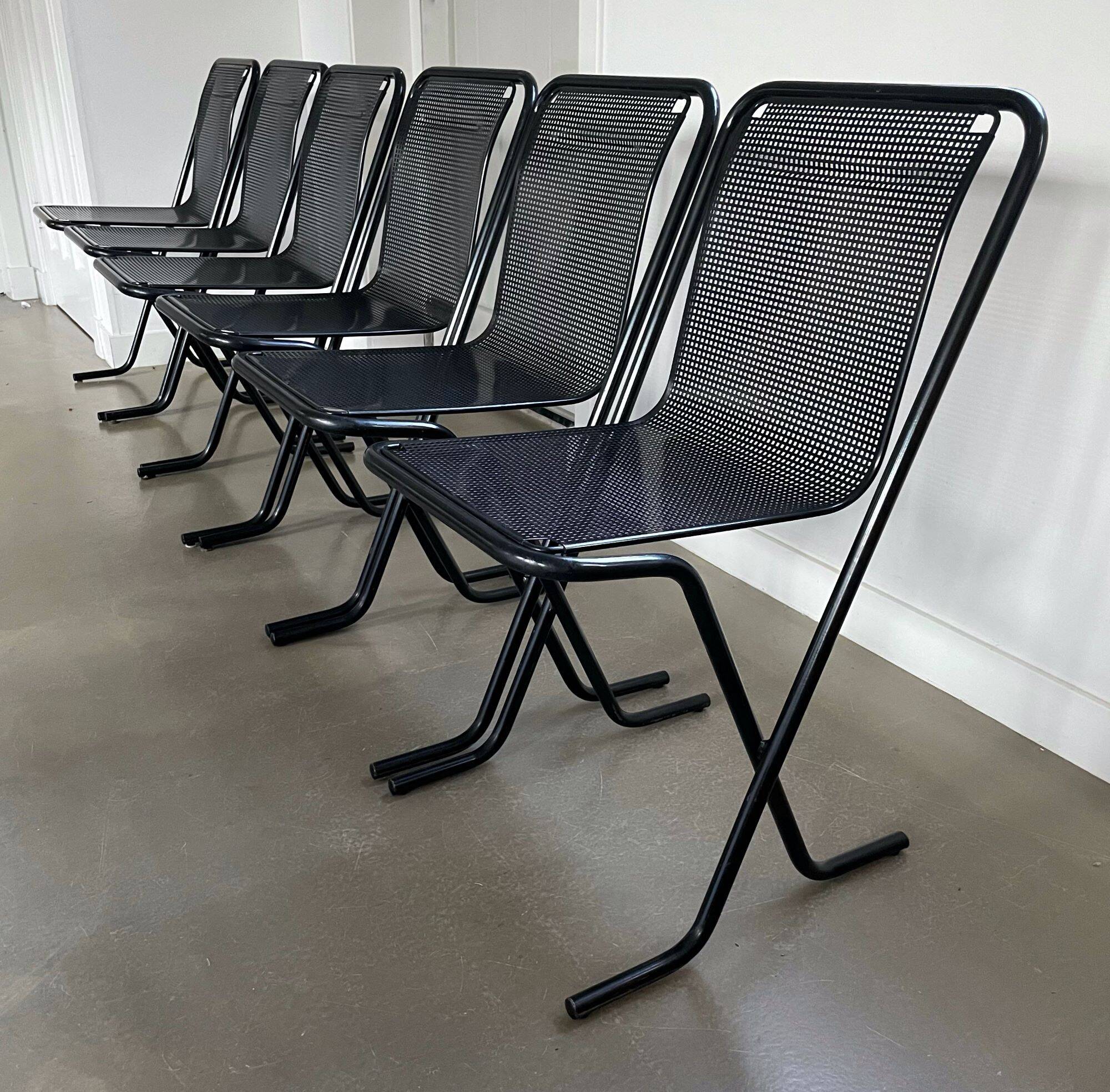 Black metal stacking chairs, Arrben Italy, 80s
