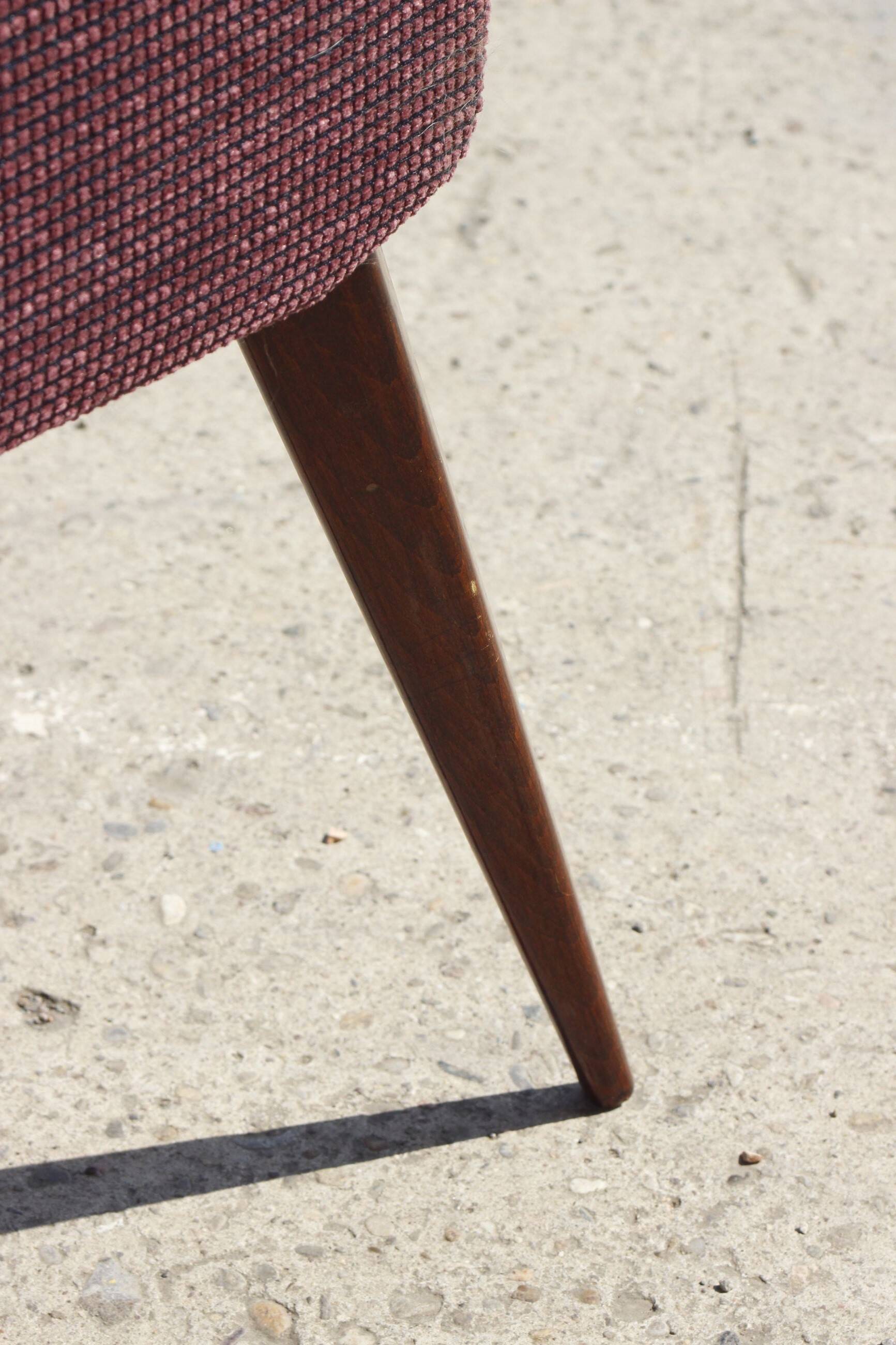 Pair of vintage purple velvet compass foot armchairs 1950s