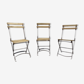 Série de 3 chaises de jardin pliantes en bois et métal