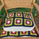 4 armchairs and a coffee table made of rattan and bamboo wood, vintage.