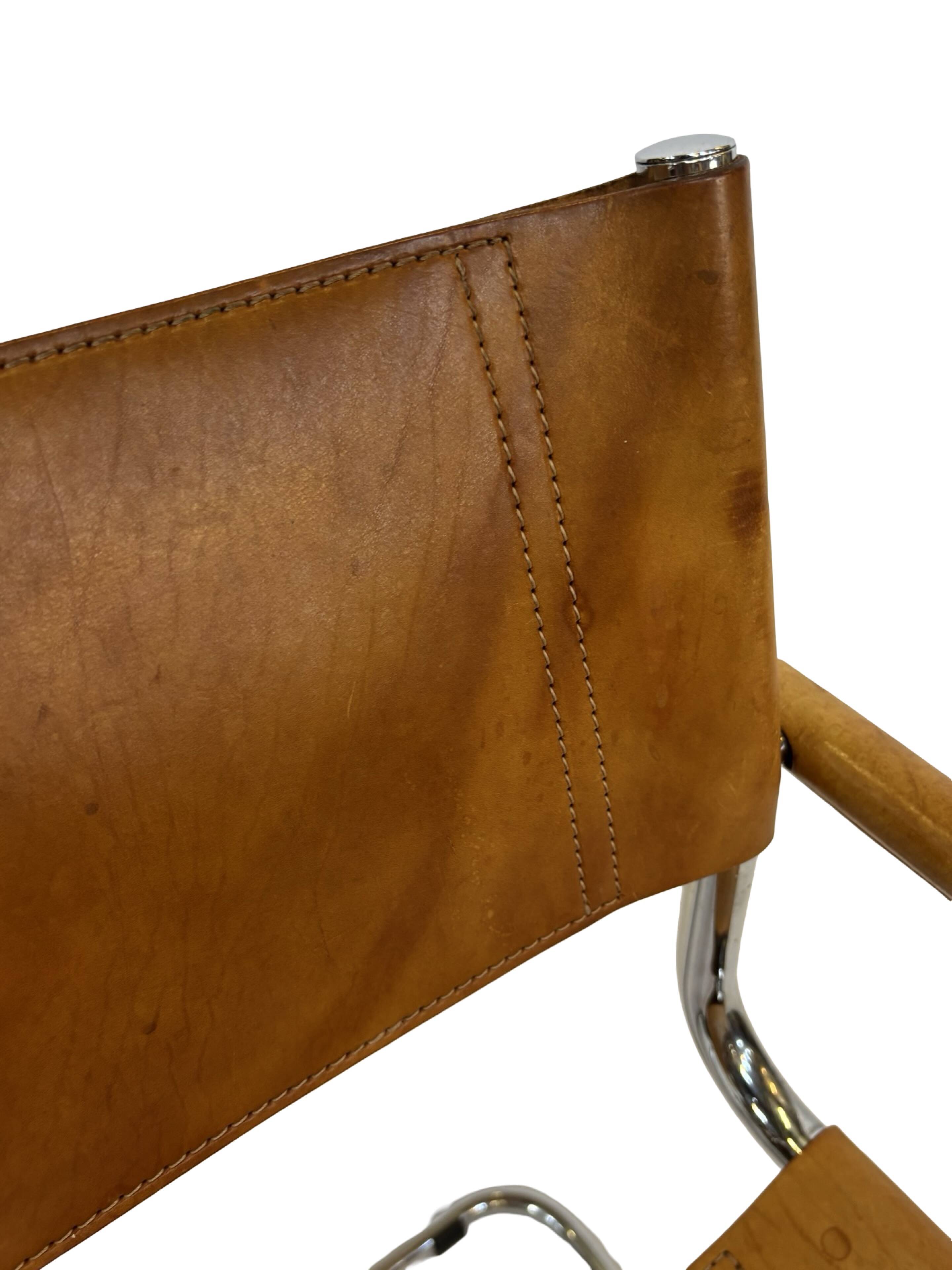 Ensemble de quatre fauteuils de salle à manger FASEM S34 en cuir Cognac par Mart Stam années 80