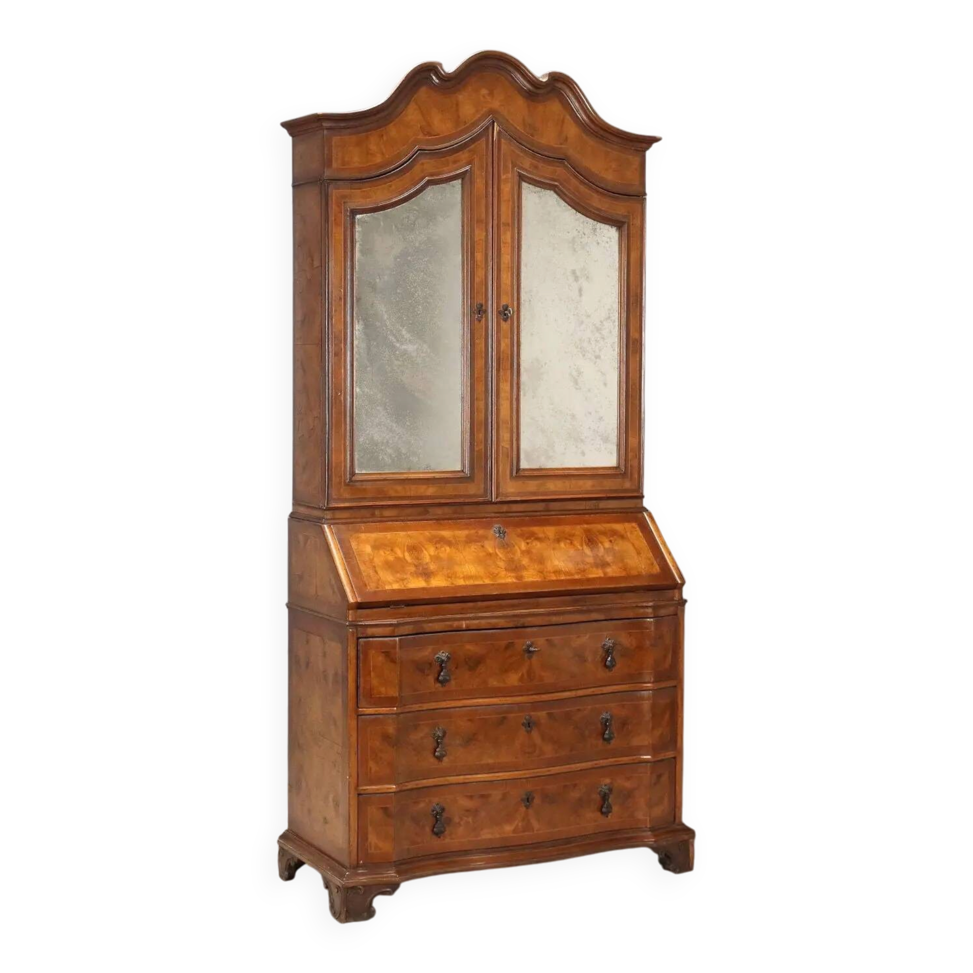 Antique trumeau in walnut, Italy, early 20th century.