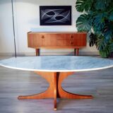 Hugues Poignant coffee table, teak and marble, 1950-60