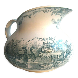 Broc de toilette "joufflu" en gris-bleu, Les Canards de Sarreguemines