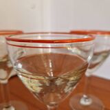 Set of 4 Blown Glass Bistro Glasses with Red Rim