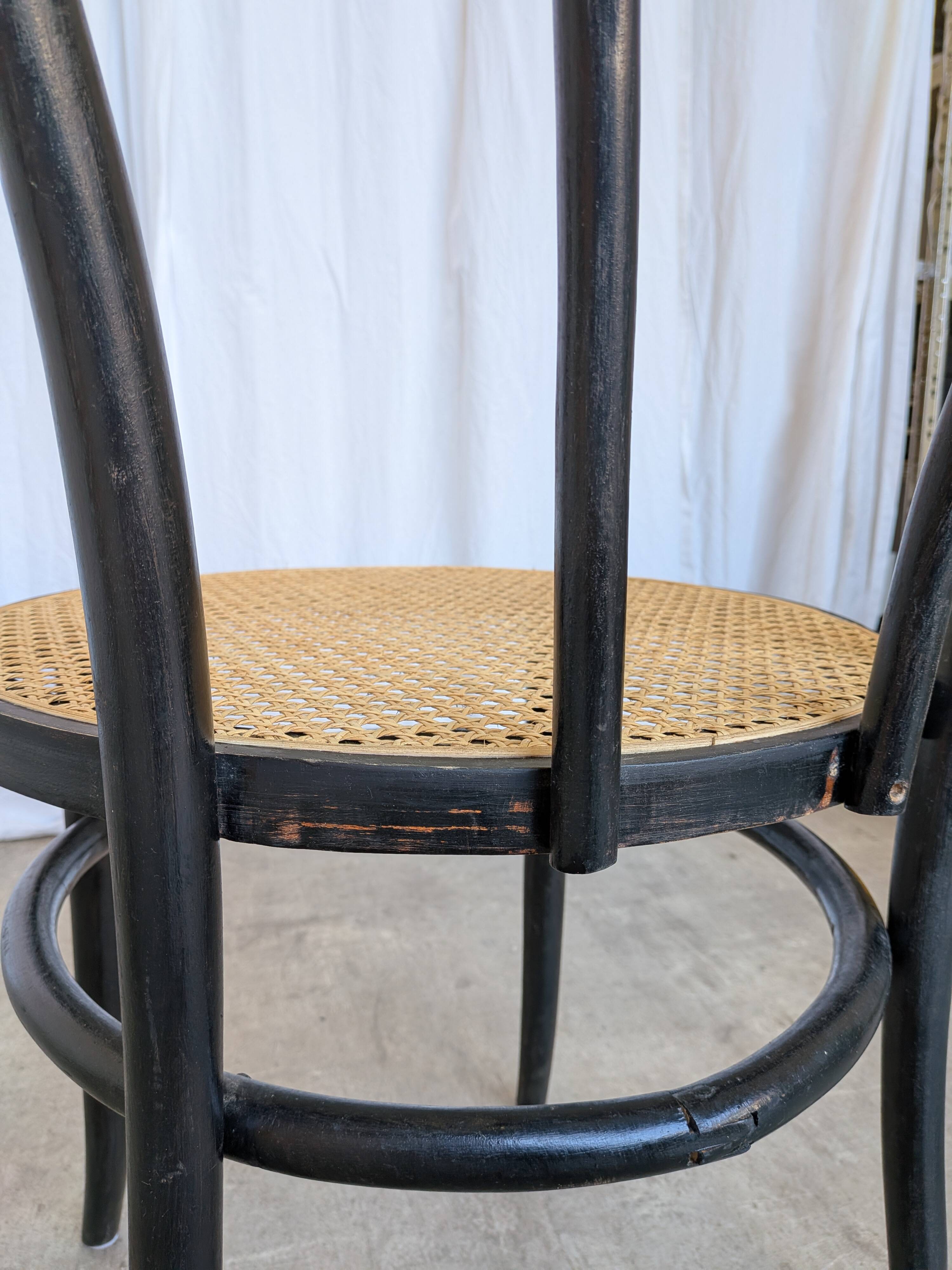 Vintage Thonet Style Dining Chair: Black Bentwood Cane Seat