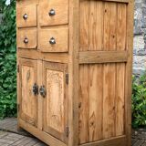 Parisian art deco sideboard in solid raw wood with pyrographed decorations, 1929
