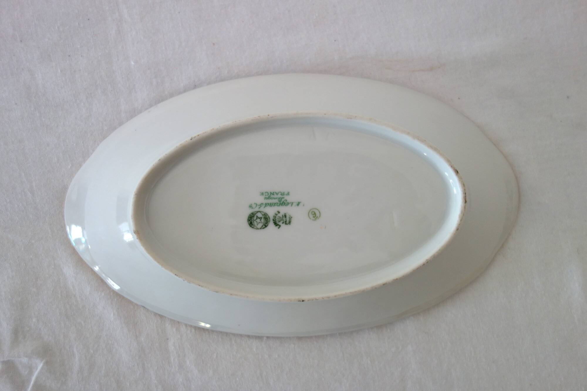 2 dinner plates, soup plates, dessert plates and Legrand Limoges 1920 relish dish