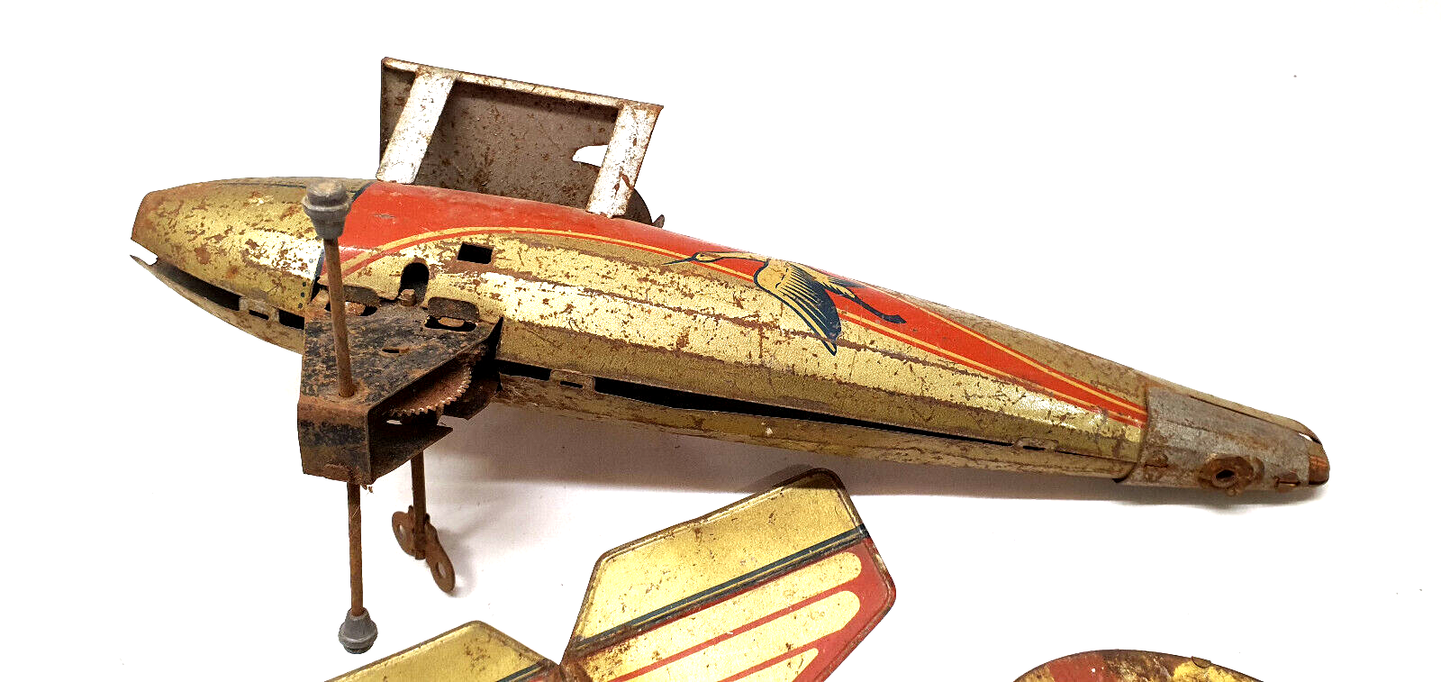 Old jep sheet metal airplane toy united France f252 stork squadron for part