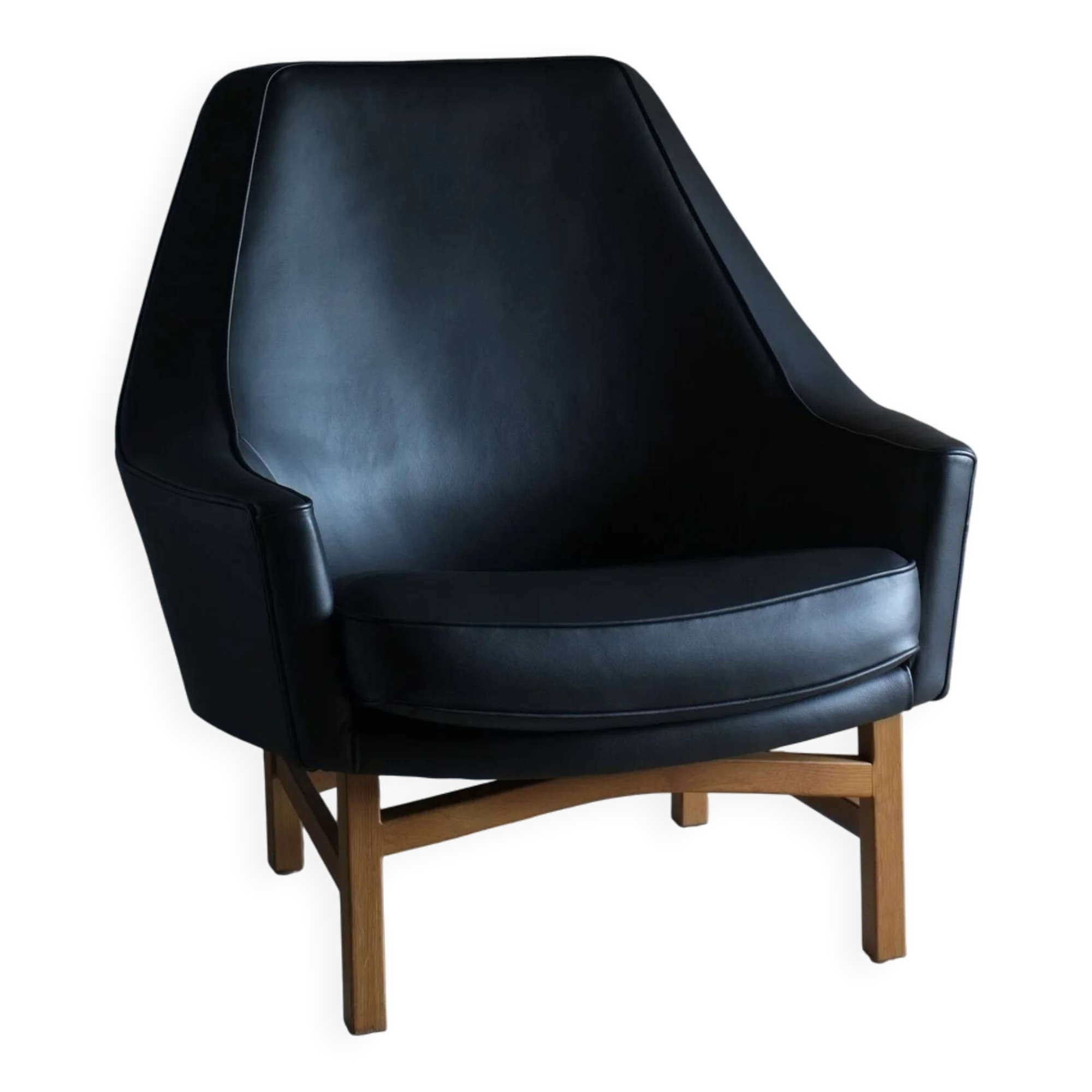IB Kofod-Larsen leather oak easy chair | OPE Sweden | 1960s