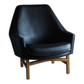 IB Kofod-Larsen leather oak easy chair | OPE Sweden | 1960s