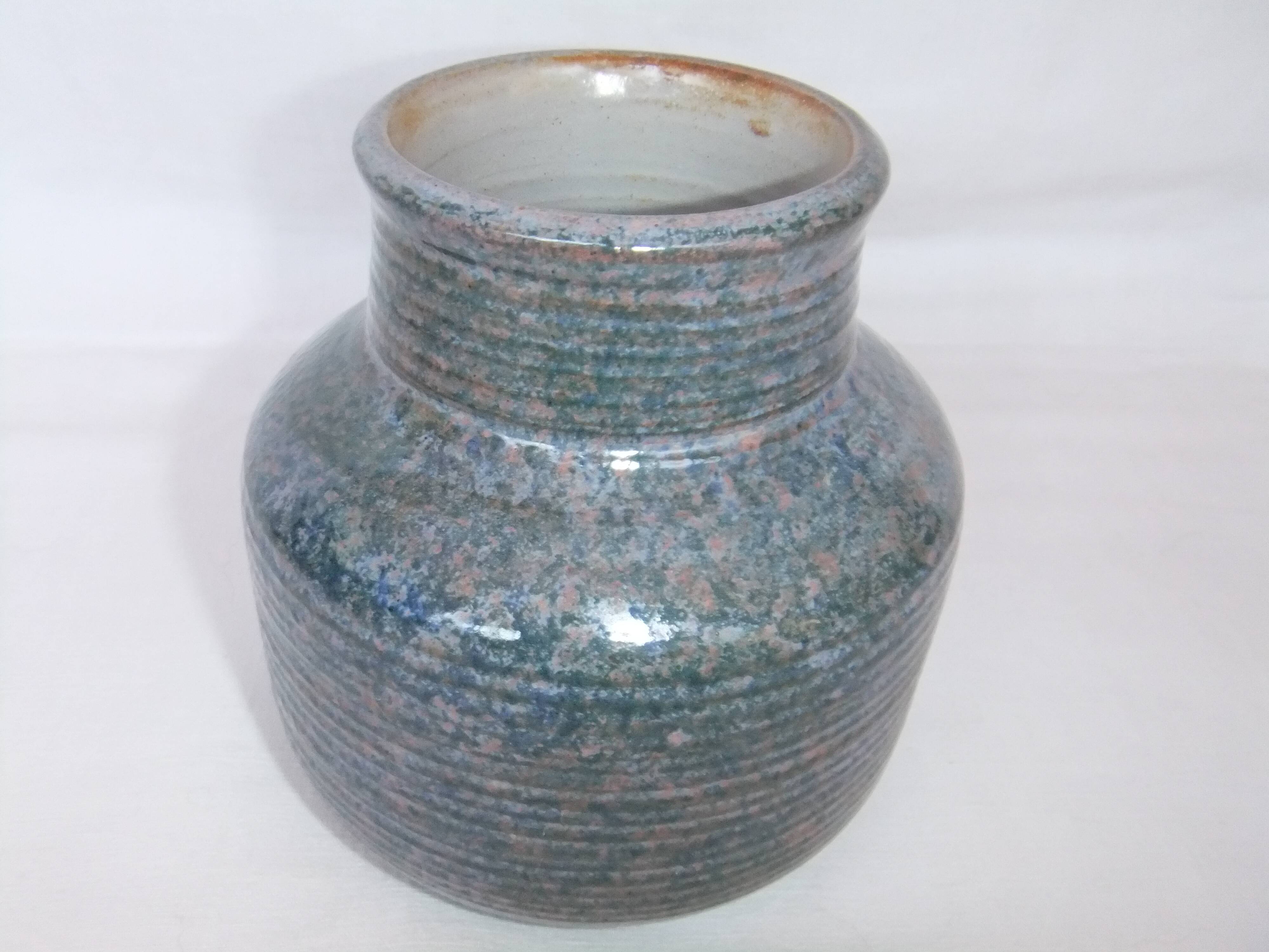 Ceramic ball vase signed Jean Pierre Gasnier dit Pierg Blue green pink