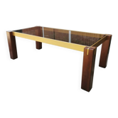 Table basse laiton bois verre fumé