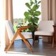 Vintage armchair white curly natural wood boho design by Chierowski 1970