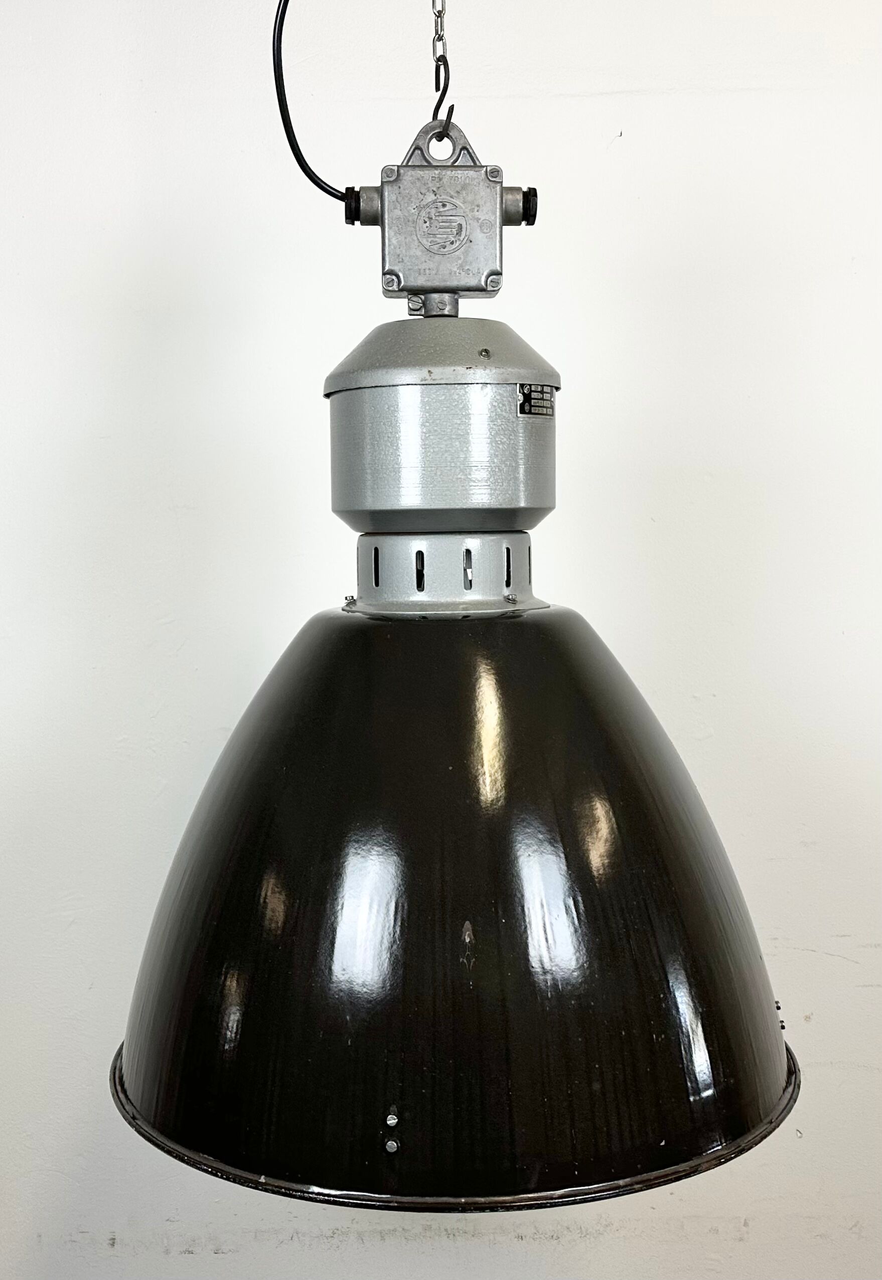 Industrial black enamel pendant lamp from Elektrosvit 1960s