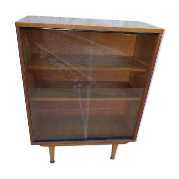 Meuble de rangement, vitrine à portes vitrées coulissantes, esprit scandina