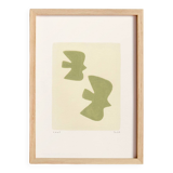 Painting on paper - Birds - Sage green - Signed EAwy