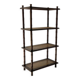Vintage wooden shelf with cane, colonial style, 4 levels.