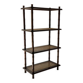 Étagère vintage bois et cannage style colonial 4 niveaux