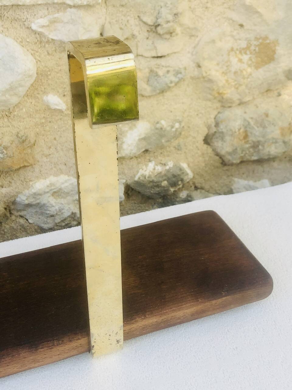 Vintage brass and wood hanging wall shelf