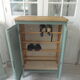 Vintage shoe cabinet smoked green wax finish, wooden top.