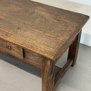 Old farmhouse table in solid oak, 1 drawer, France