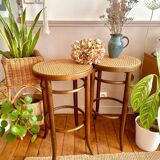 Wooden and cane bistro bar stools